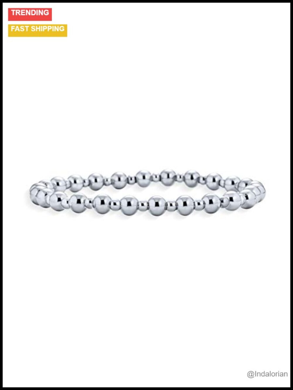 Alternating 3-5MM Ball Bead Stretch Bracelet .925 Sterling Silver
